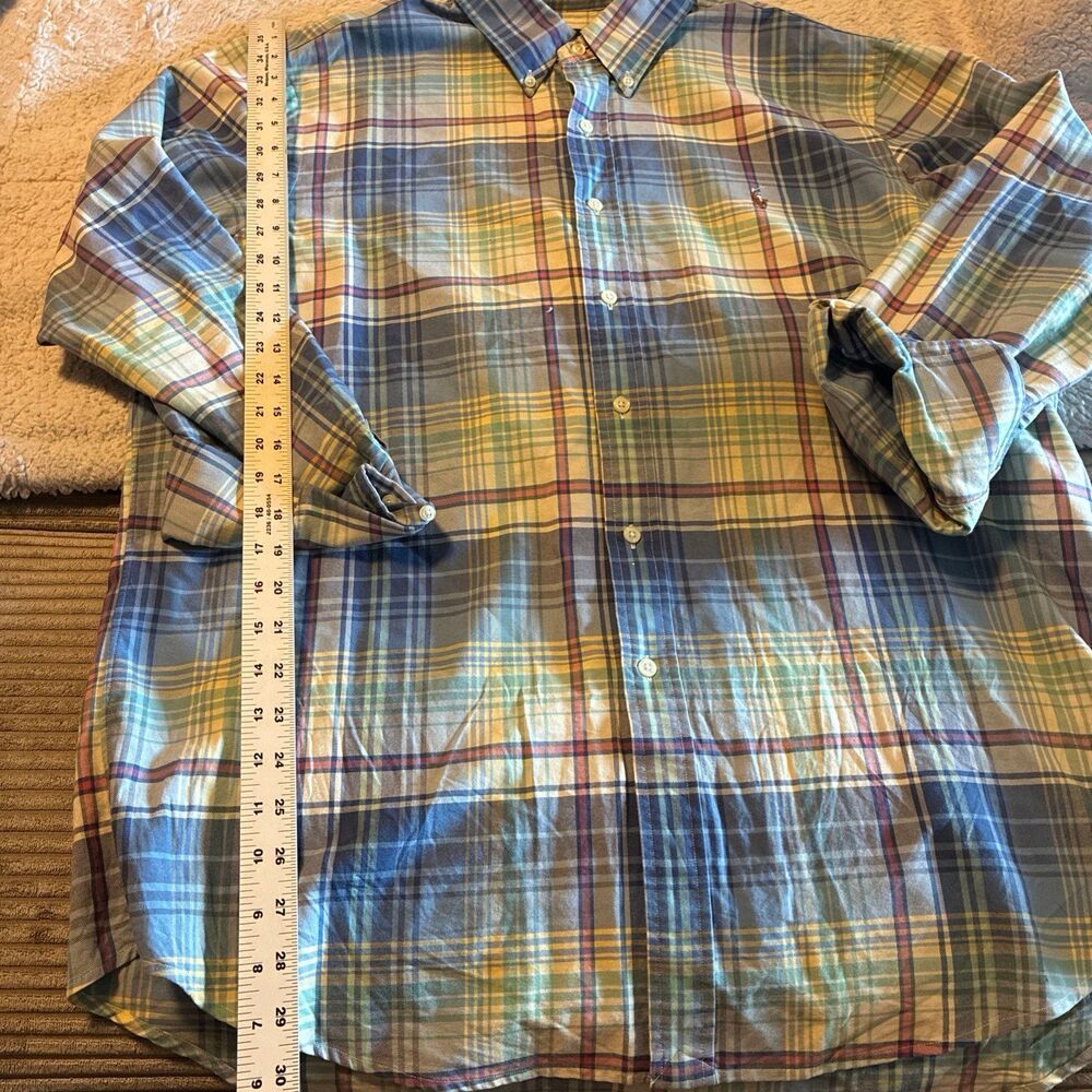 Polo Ralph Lauren Blue Cotton Plaid Long Sleeve Oxford Dress Shirt XL NWOT - Picture 4 of 11